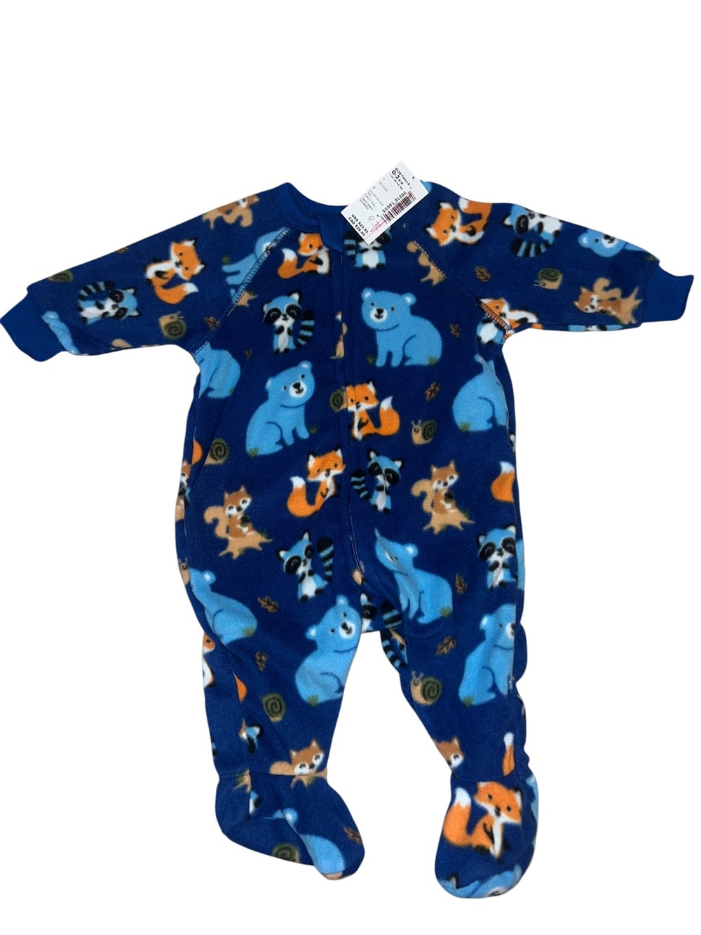 PJ place Navy Blue Fleece Animal Print Footed One-Piece